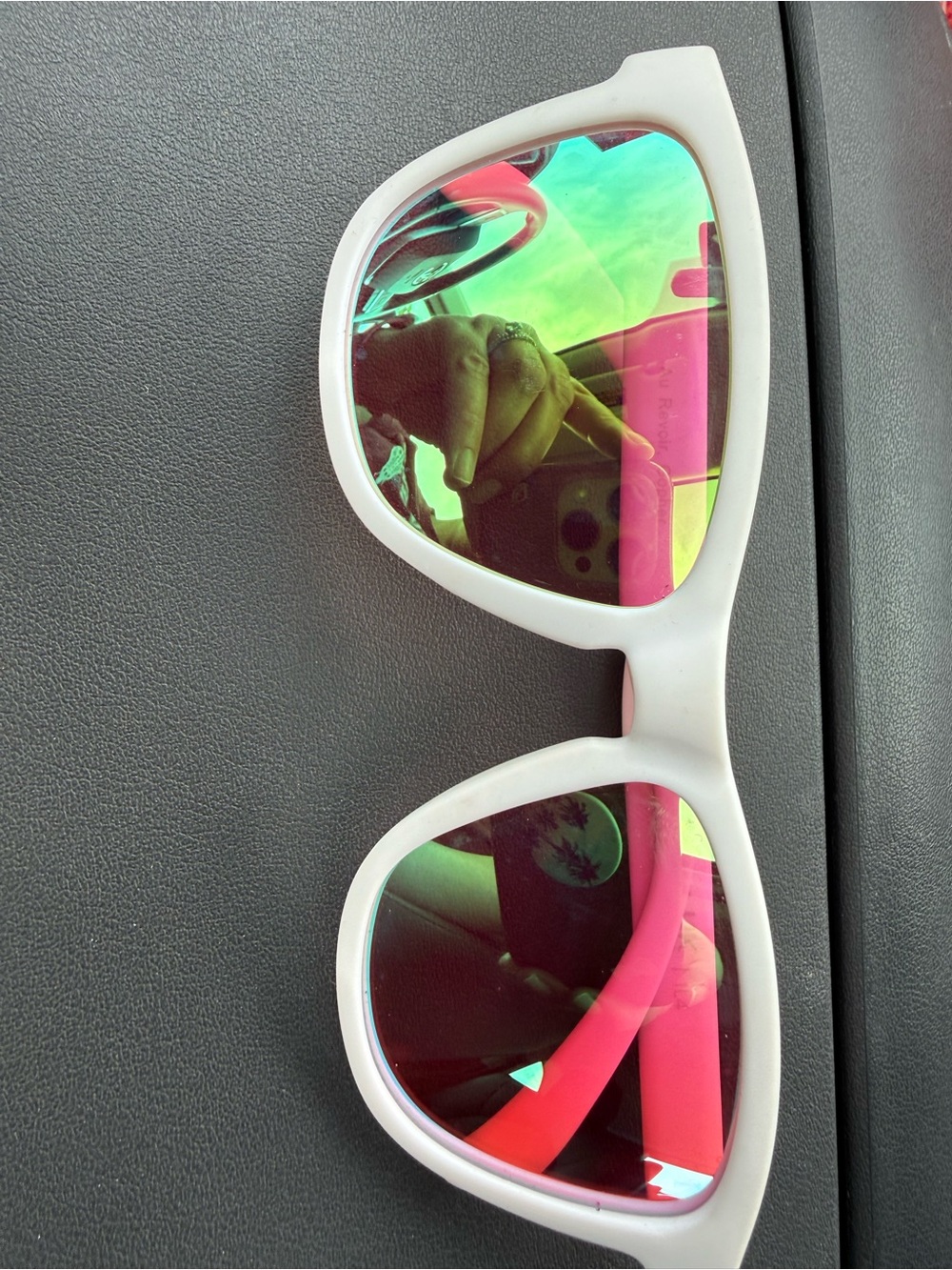 Women’s White Frame Sunglasses with Pink Mirrored Lenses